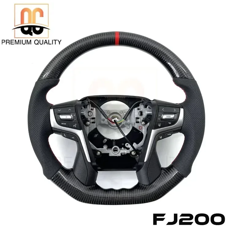 Less quantity in stock real carbon fiber flat bottom perforated leather steering wheel for Land Cruiser FJ200 LC200