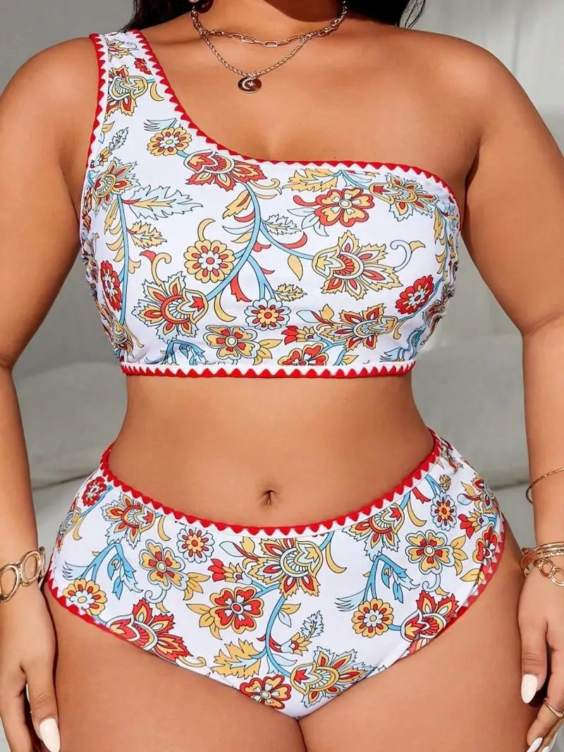 

Новый сексуальный большой размер с цветочным принтом на одно плечо, бикини, купальник для женщин, отдельный дизайн, спортивные принадлежности для фанатов
