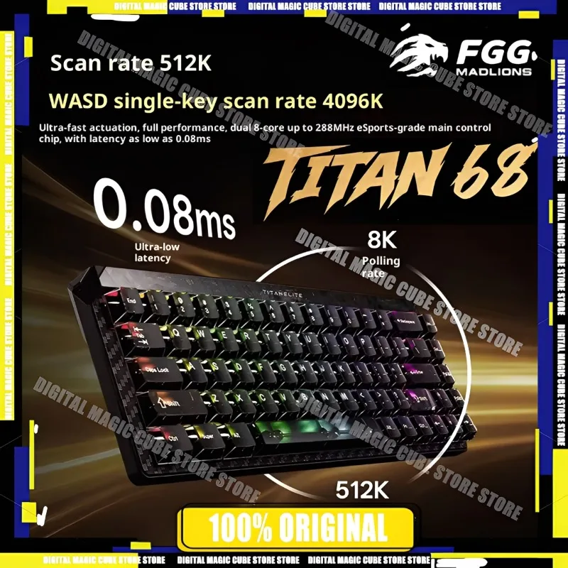 Novo fgg madlions titan68 turbo esports teclado de efeito hall com fio interruptor magnético teclado para jogos 8000hz rt0.001mm acessórios para pc