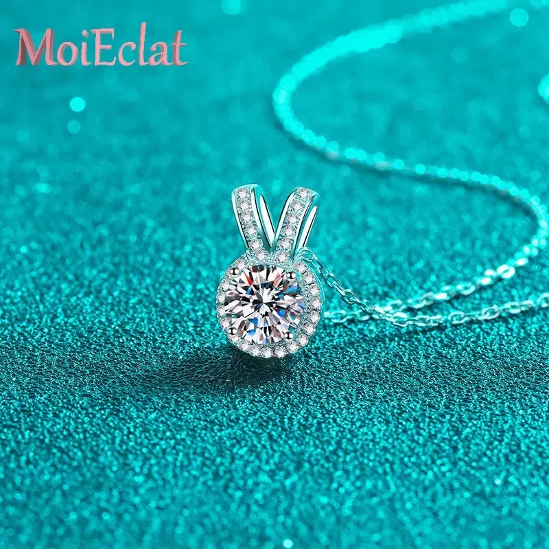 1ct Moissanite Necklace Sweet Rabbit Ears Pendants for Women Jewelry, Stylish Platinum PT950 Clavicle Chain for Daily Wear