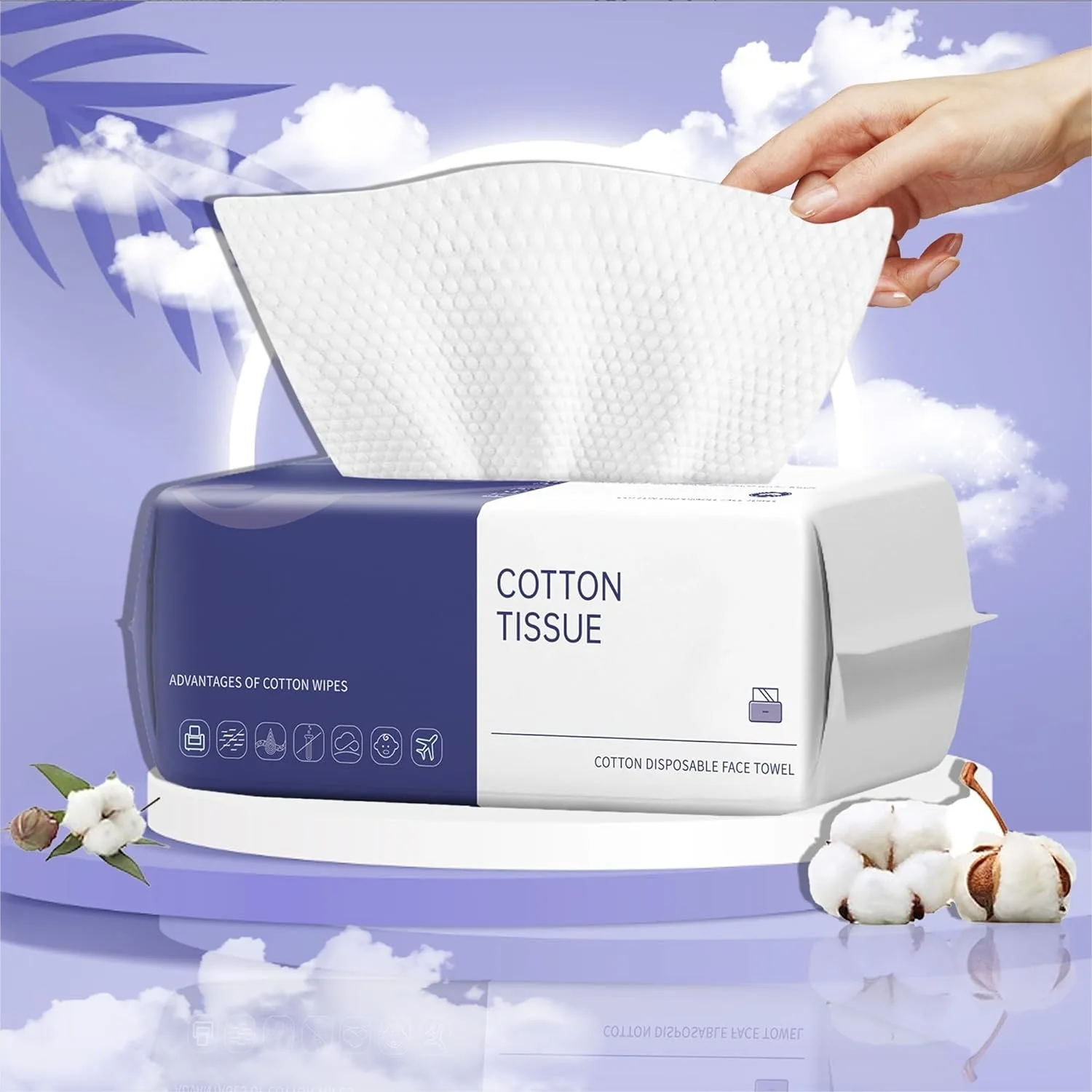 Paquete de 100 Toallitas Faciales Desechables Ultra Gruesas para Piel Sensible, Toallitas Desmaquillantes Sin Pelusa, Suaves y Delicadas