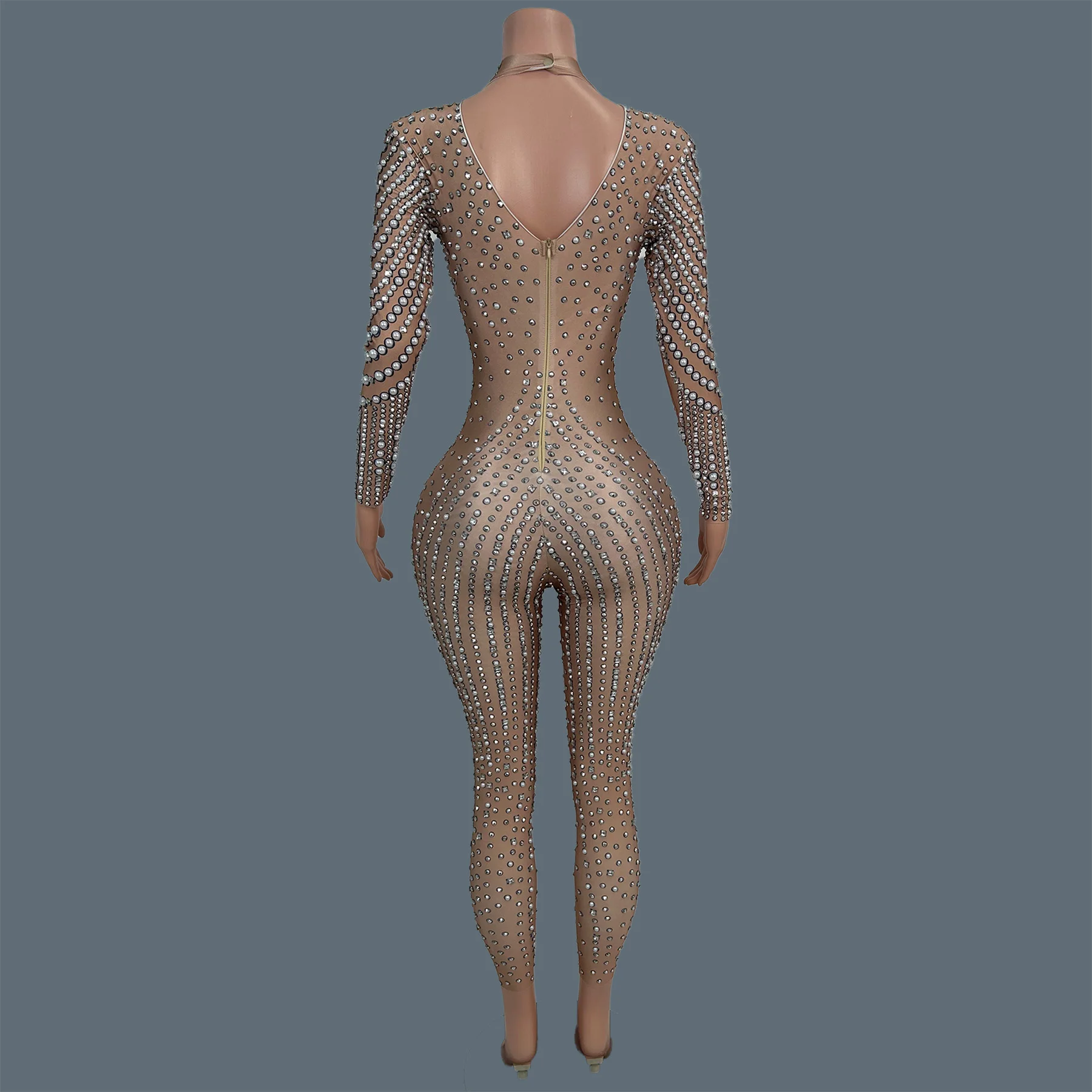 Spandex Elastic Pearls Tight Fitting Jumpsuit Nightclub Party Drag Queen Show Wear Carnival Bar Event Dance Outfit Zhenzhuwang