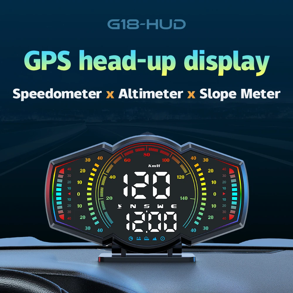 WiiYii G18 5-Inch Screen GPS Head-Up Display Universal car HUD Digital altimeter Speedometer Slope Meter Clock USB-C Connection