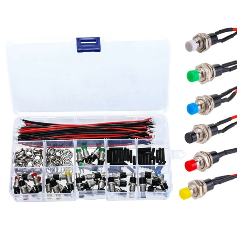7mm Mini Momentary Push Button Switch Normal Open ON/Off 2 Pin SPST Self Reset Round Switch with 15cm Soft Silicone Wires