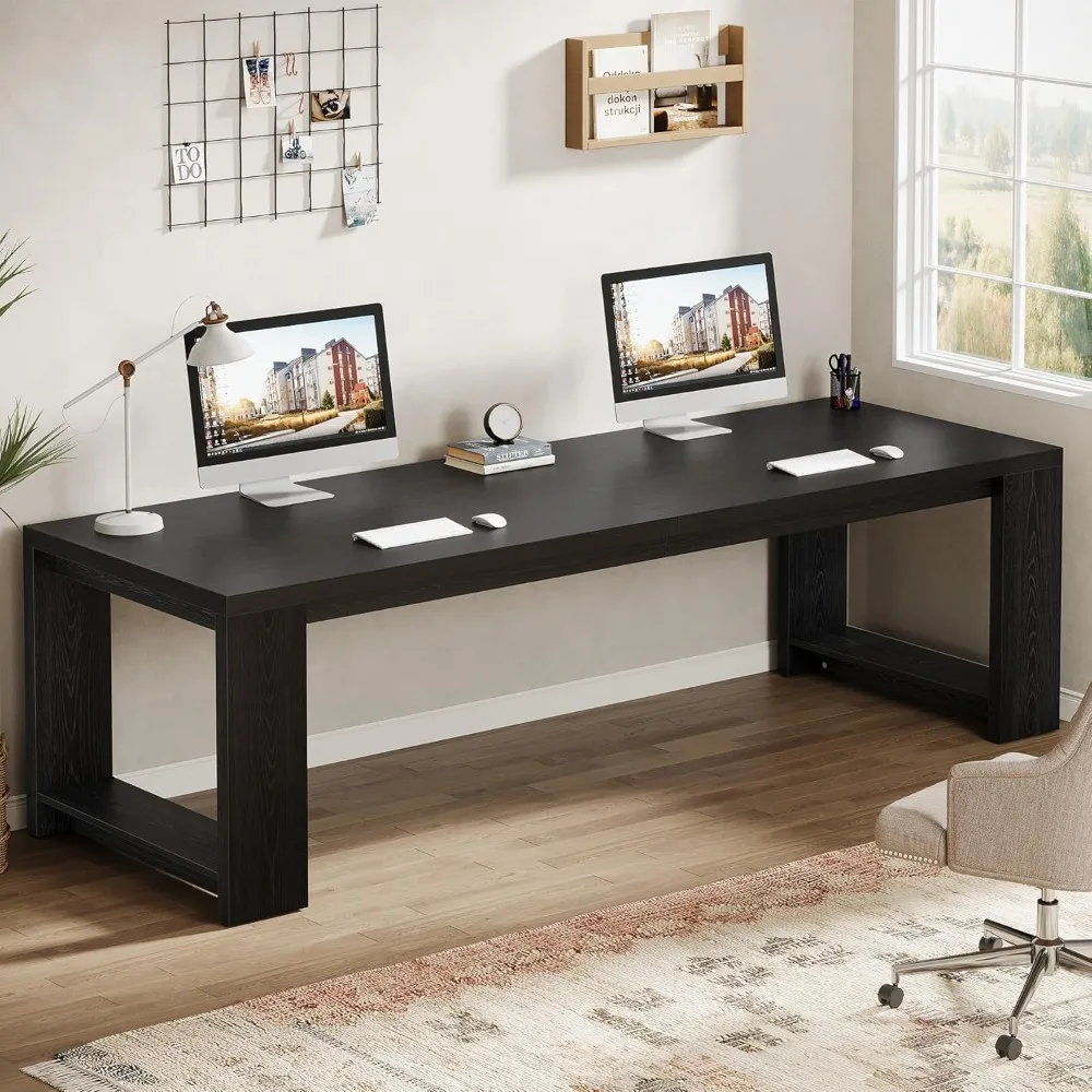 

Two Person Desk, 86.6 Inches Extra Long Desk, Double Computer Writing Table, Wood Office Desks Workstation, Customized