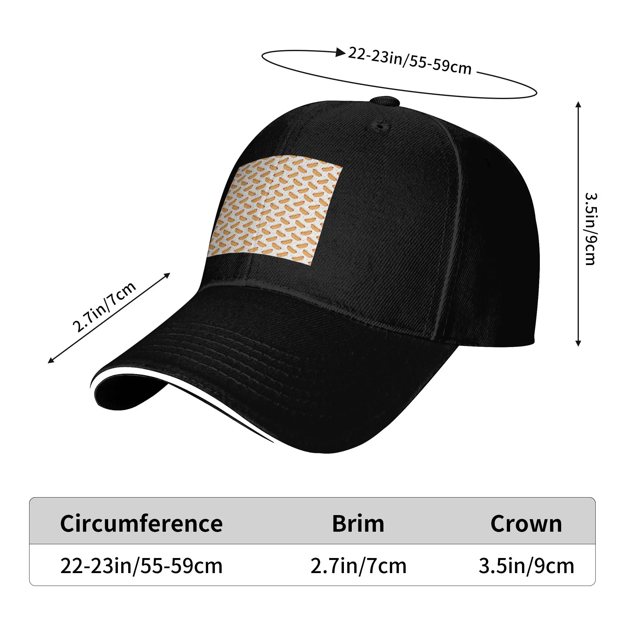 Hot Dog Food Delicious Pattern Cap Casual Baseball Caps Adjustable Hat Hip Hop Summer Unisex Baseball Hats Customizable
