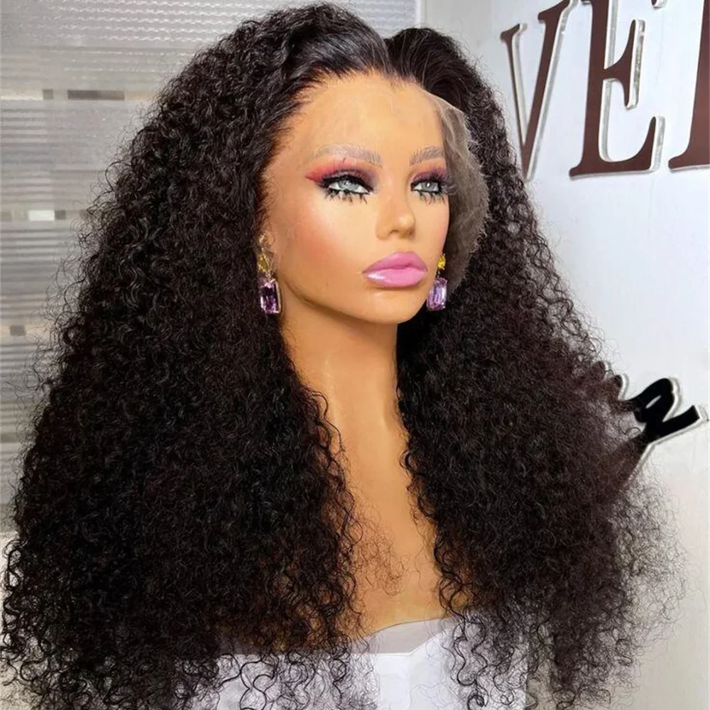 

26-дюймовый длинный кудрявый парик с глубоким V-образным вырезом, плотность 180, мягкий, натуральный черный, с синтетическим материалом, без клея, с предварительно выщипанными линиями, для повседневного использования.