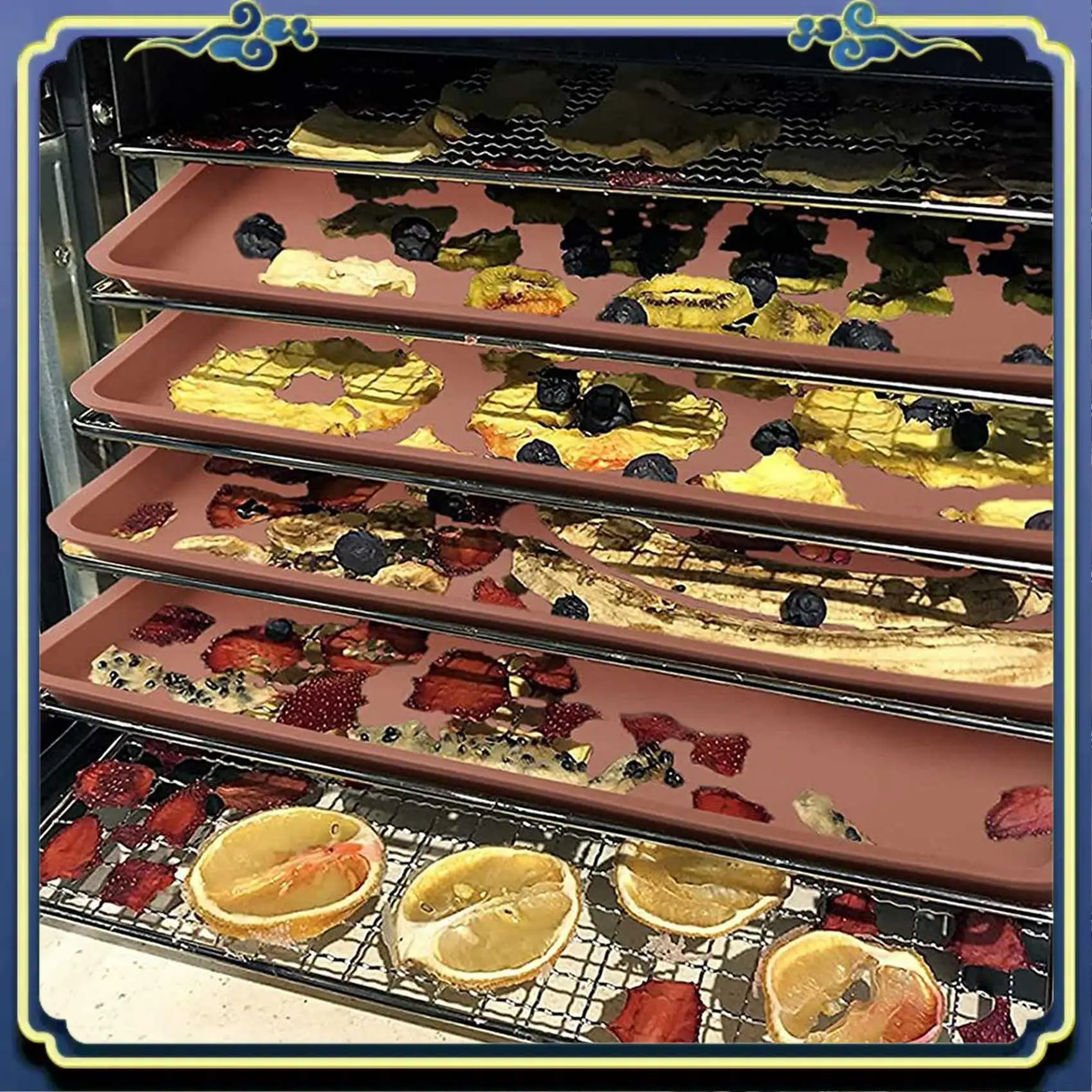 A56P-12PCS Silicone Dehydrator Mats With Edge - Silicone Sheets Compatible , Nonstick Silicone Tray Liner, High Temperature