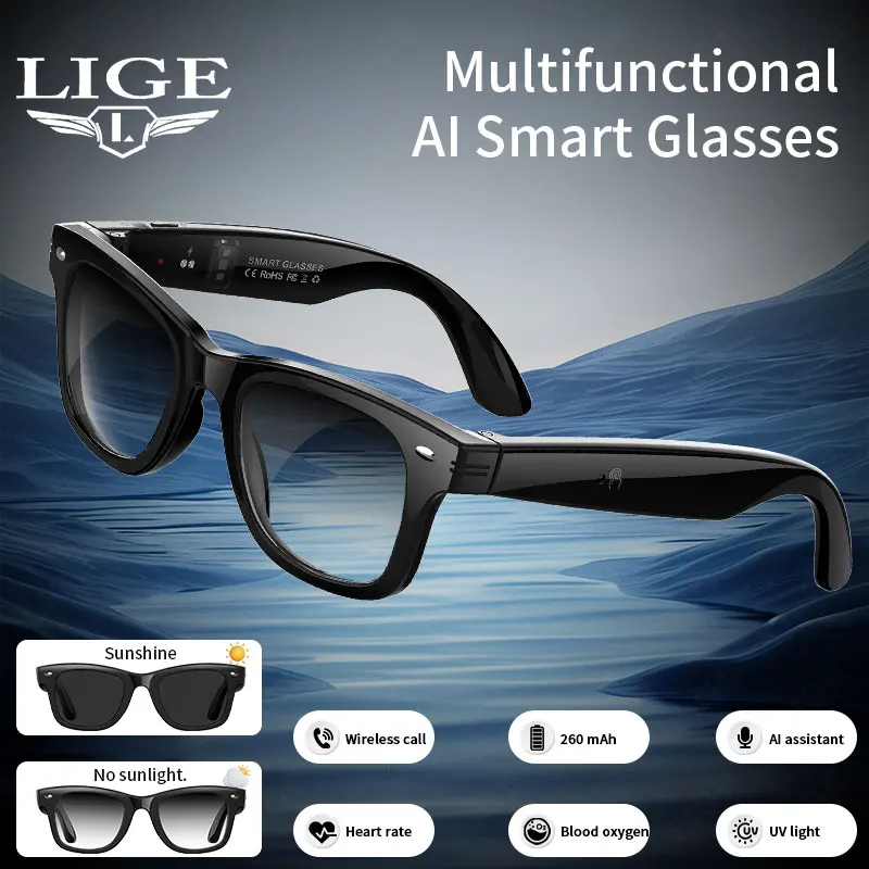 

LIGE 2025 New AI Smart Glasses Men Color-Changing Translation Glasses Temperature Monitoring Waterproof Call Smart Sunglasses