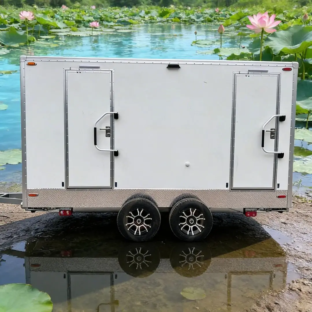 

Fiberglass Portable Toilet Trailer for Outdoor Construction Site And Camping - Mobile Bathroom with Sink Mirror And Urinal