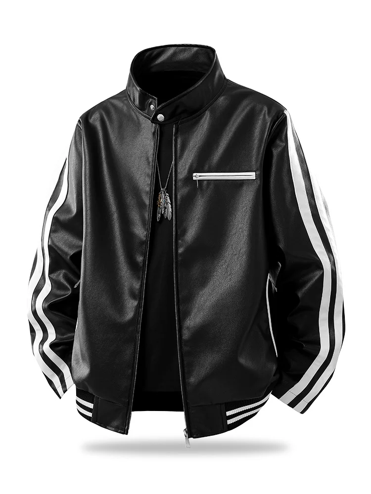 Kurtka męska Jeanswest American Retro Motorcycle Sle Leather Jaet, jesienna, ze stójką, w stylu lotniczym, odzież wierzchnia, casualowa, zapinana na zamek, PU L...