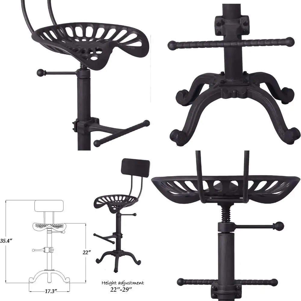 مقعد بار معدني على الطراز العتيق مع ارتفاع قابل للتعديل ومقعد جرار ريفي #1