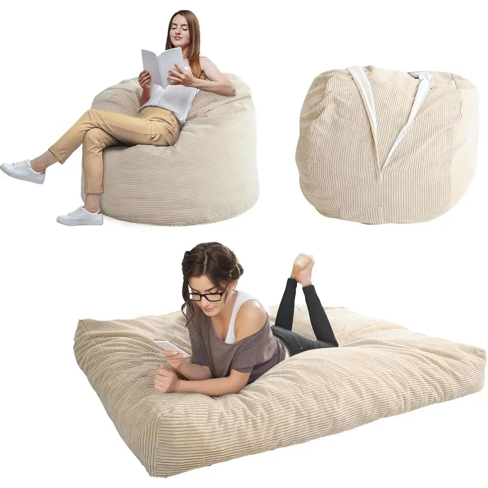 Bean Bag Chair Bed for Adults, Convertible from Lazy Chair to Floor Mattress, Large Floor Sofa Couch, Big Sofa Bed, High-Density
