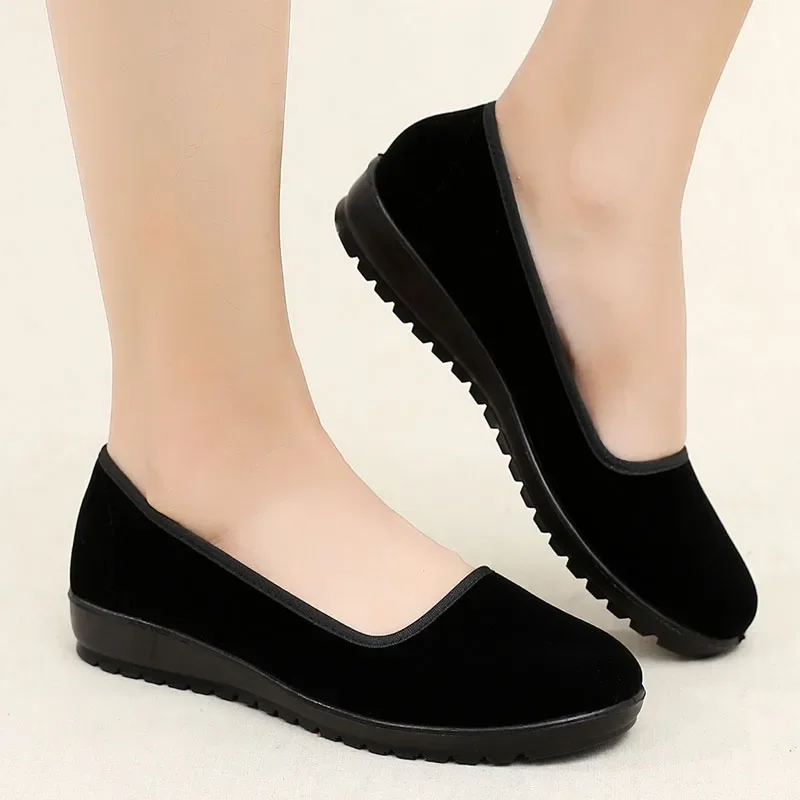 Lady Fashion Sweet Light Weight Black Flock High Quality Loafers Women Casual Comfort Hotel Work & Office Flat Shoes Zapatos A94