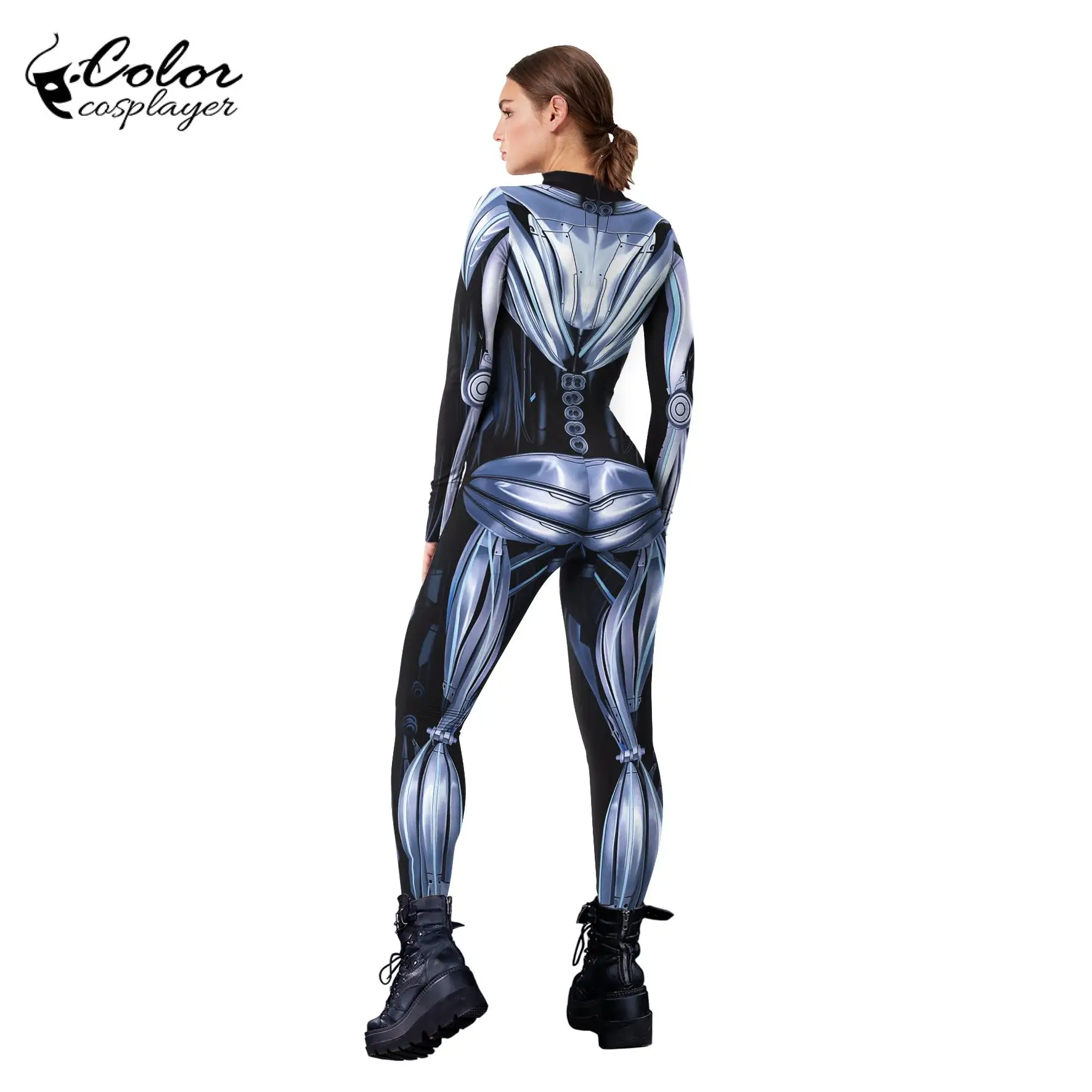 Color Cosplayer Machine Jumpsuit Robot Cosplay Costume Halloween Couple Outfit Party Bodysuit Festival Elastic Zentai Suit