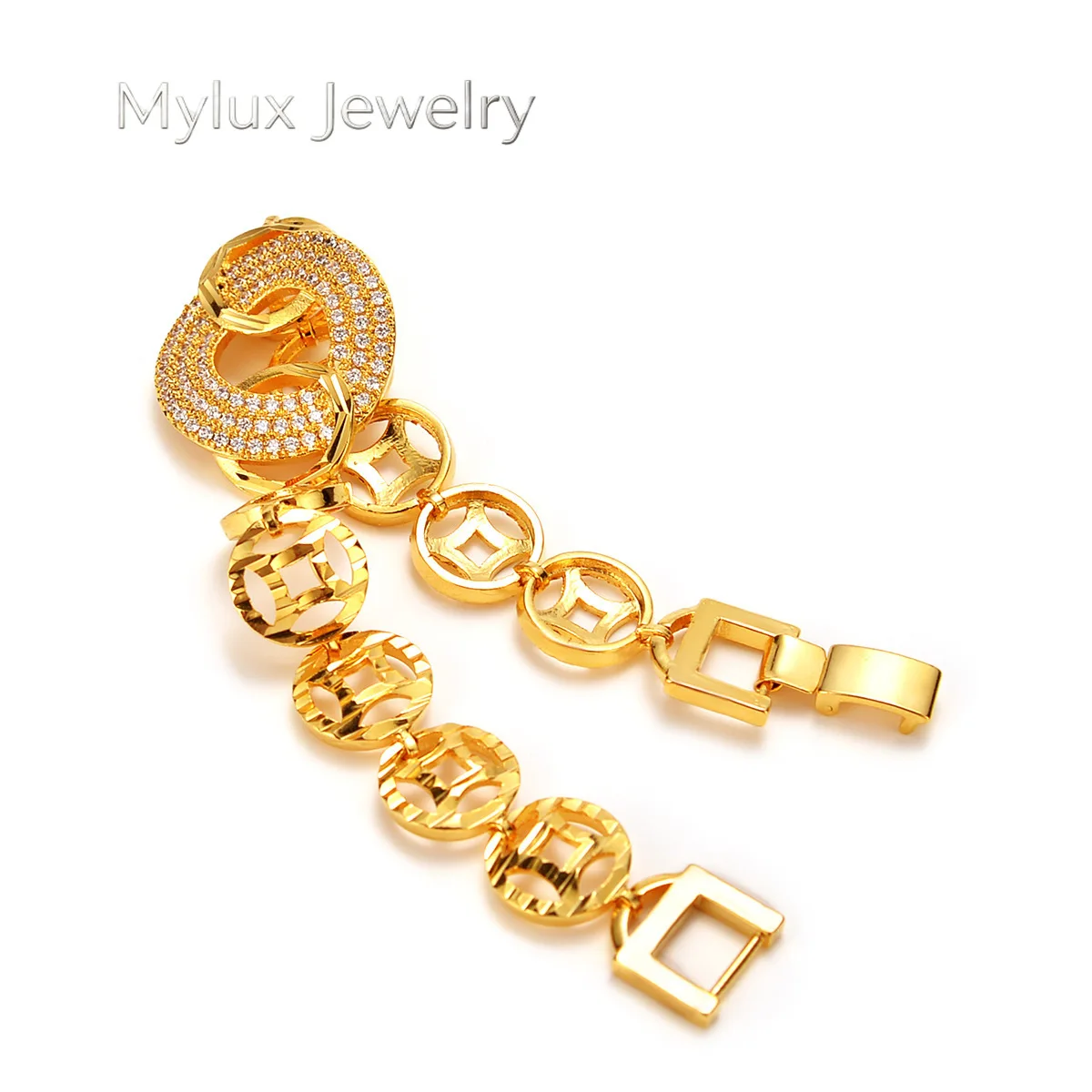 

Mylux Jewelry High-quality AU999 gold bracelet women's jewelry personality charm diamond coins 24K real gold chain gift goddess