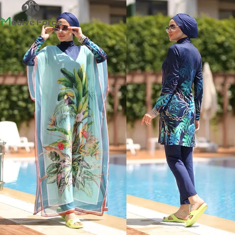 Burkini muslim swimwear abaya mujer musulmana hijab turbante bañador manga larga Burkini-traje de baño musulmán para mujer, bañador modesto de talla