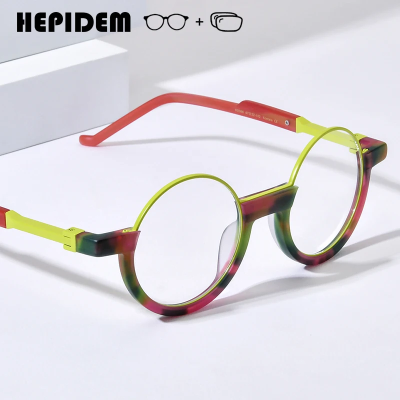 HEPIDEM Myopia Prescription Eyeglasses Anti-Blue Progressive Optical Lens Eyewear Men Women Acetate Round Glasses 9366