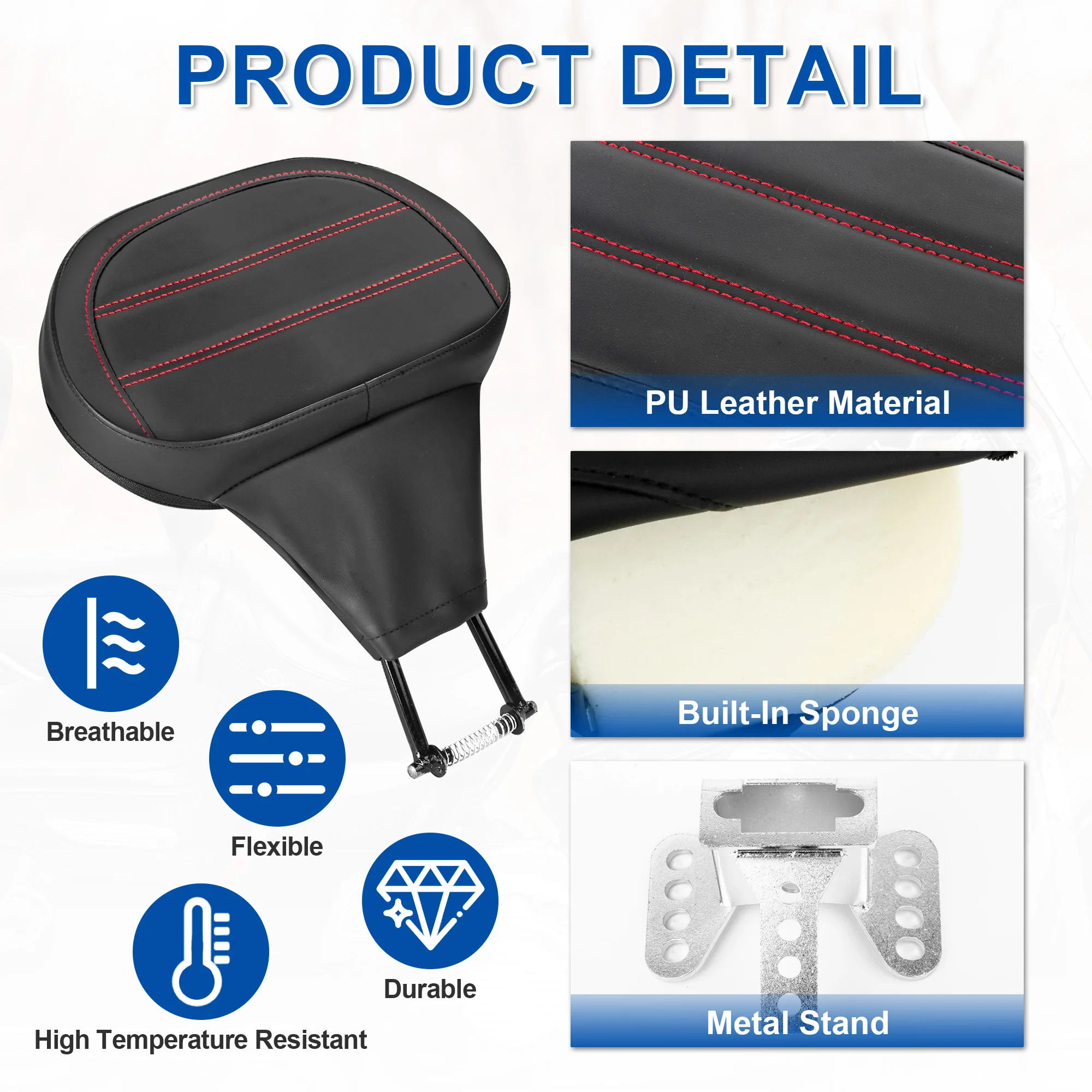 Quick Release Plug-in Driver Backrest Detachable Motorcycle Adjustable Rider Pad for Harley Touring Road King Glide 2009-2023 - Image 2