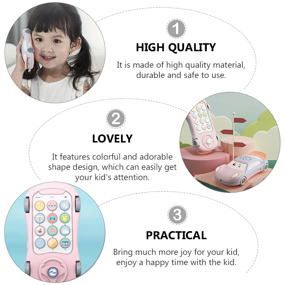 

1pc Cartoon Car Design Fake Telephone Music Light Educational Phone For Kids Infant Simulation Learning Voice Interaction