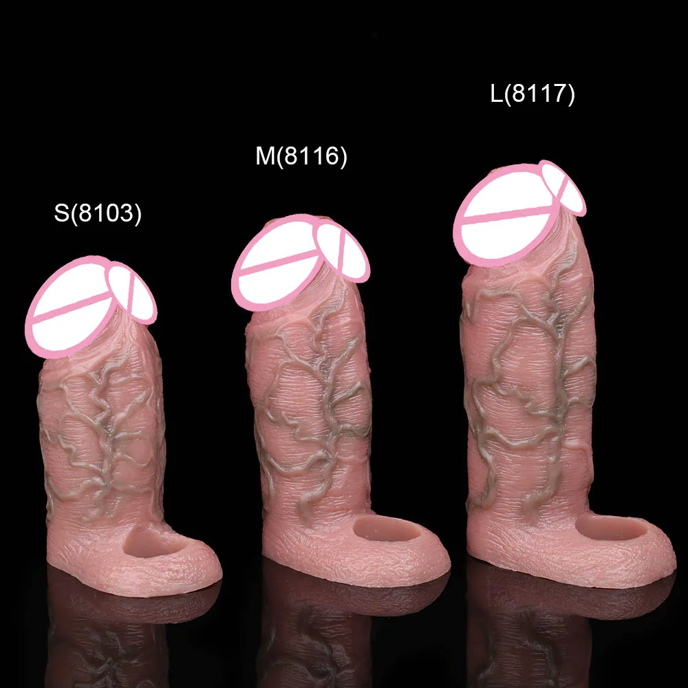 FAAK Silicone Penis Sleeve Extender Penis Ring Cock Sleeve Realistic Hollow Dildos Adult Toys for Enlarge Prolong Pleasure