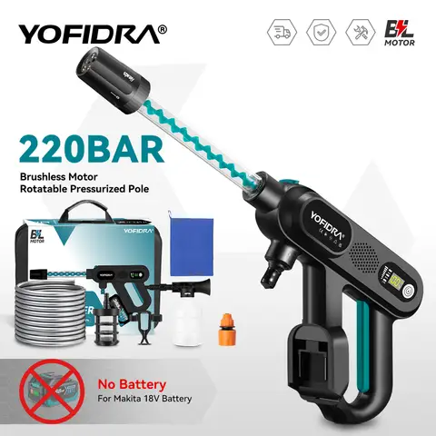 YOFIDRA 5IN1 Brushless Electric High Pressure Car Washer Gun 220Bar Cordless Washing Water Spray Gun For Makita 18V Battery Pin