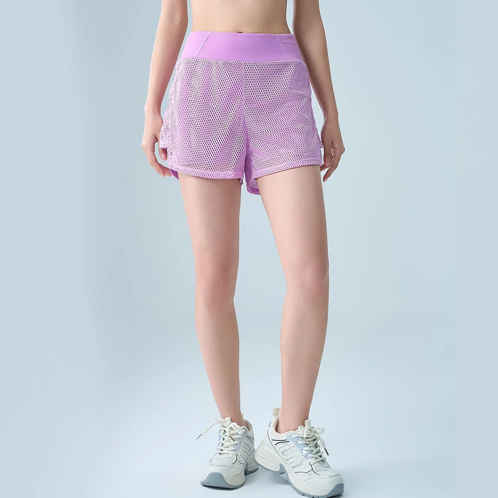 Fake Two-piece Yoga Running Shorts Women Yoga Shorts Summer Mesh Fake Quick Drying Anti Glare Fitness High Waisted Yoga Pants