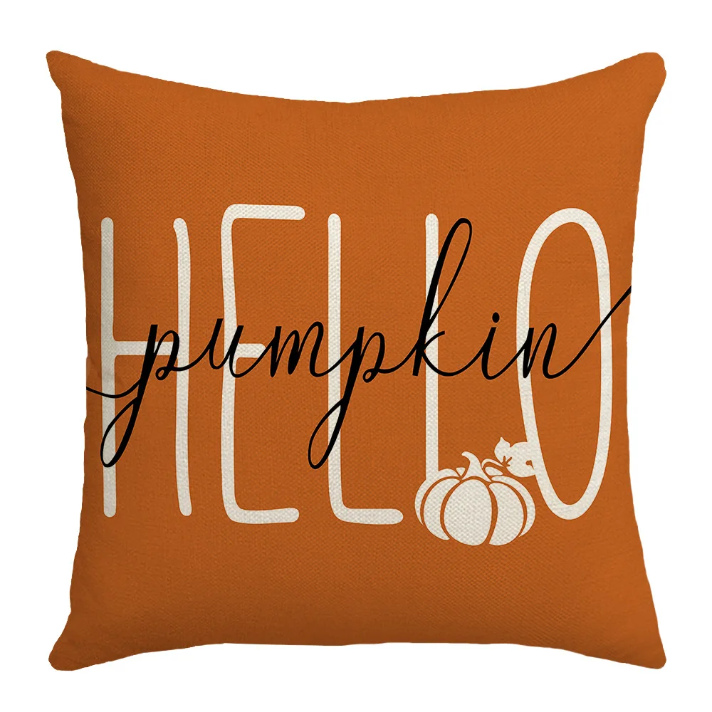 Autumn Thanksgiving Decorations Throw Pillowcase Pumpkin Orange Striped Linen Pillow Cover Home Holiday Decorative Cushion Cover