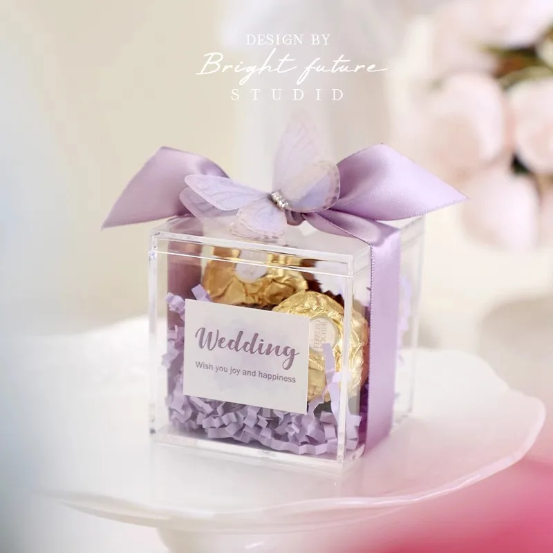 

10/20Pcs Wedding Gift Box Acrylic Square Advanced Candy Boxes Packaging Baby Shower Favors Party Supplies