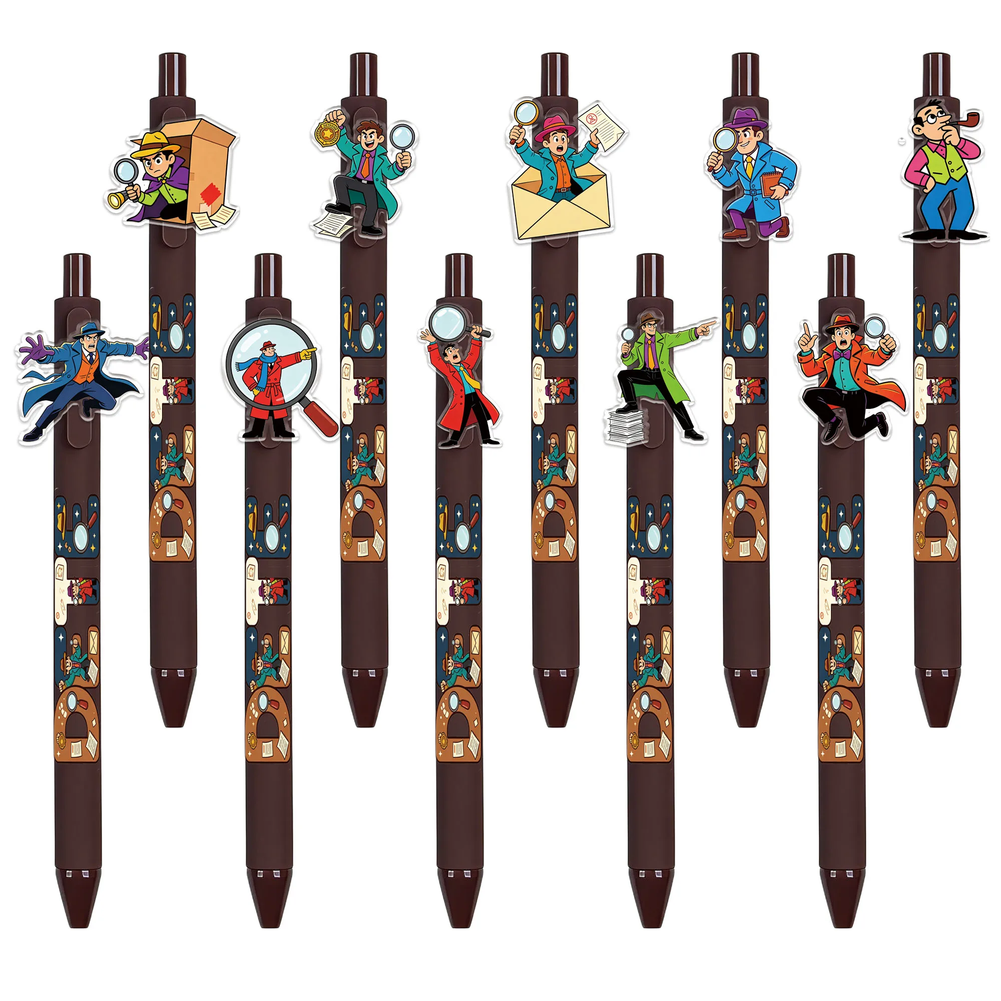 8Pcs/16Pcs Detective Character Retractable Ballpoint Pens Smooth Writing Pens Gift Office Stationery Random Patterns