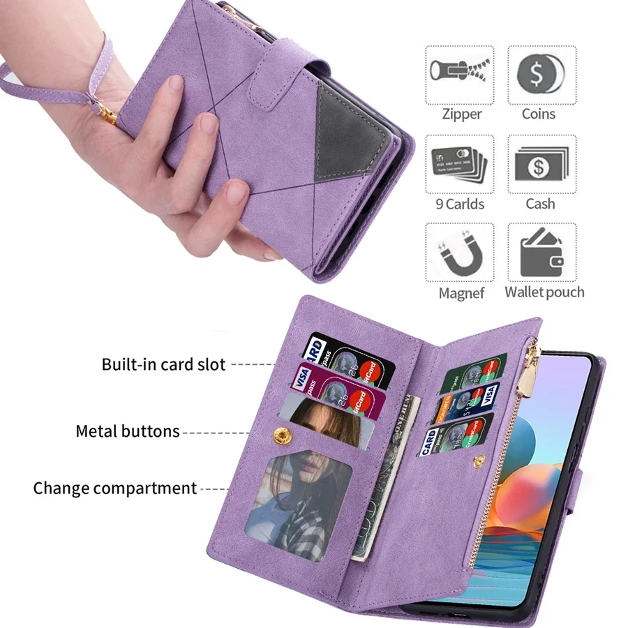 Wallet Zipper Leather Case For Xiaomi Redmi 12C 10C Note 12 Pro 12S 11 Pro 11S 10 Pro 9 Pro Poco X5 F5 11T 12 Lite 12T 13 Ultra