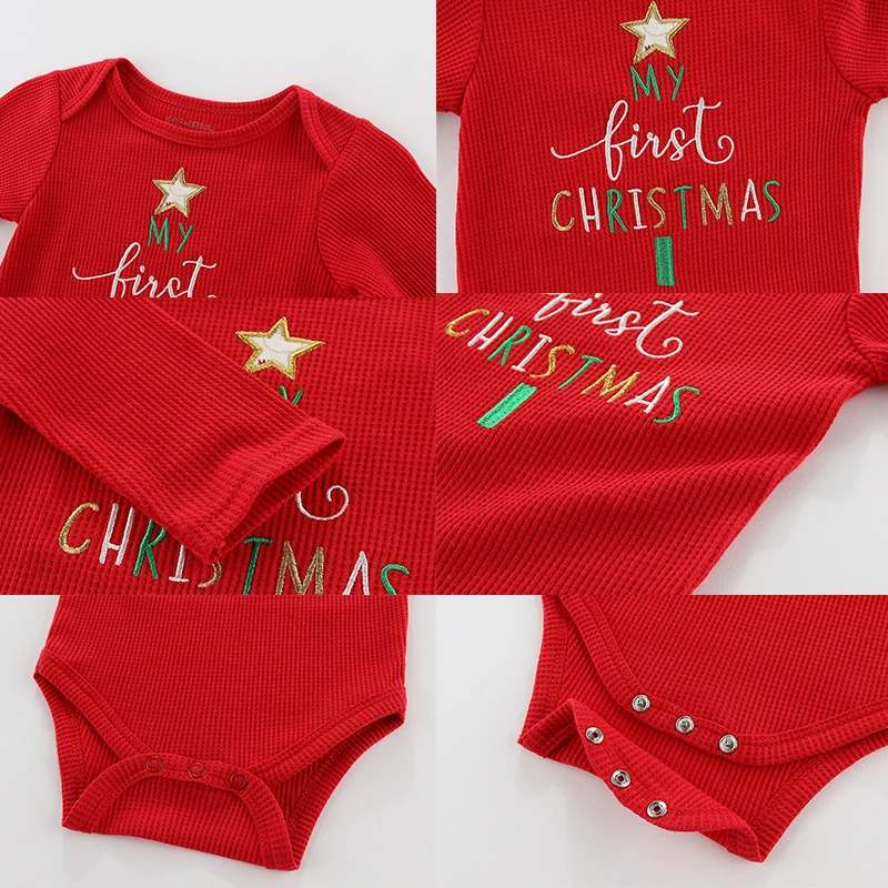 Baby Boy Girl Christmas Outfits Cartoon Print Newborn Clothes Set 3-Pieces Long-Sleeved Bodysuits with Hat Suit Infant Clothing