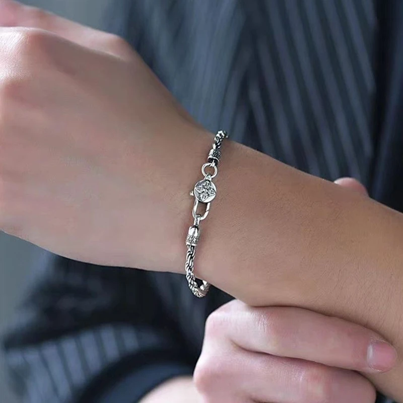 Exquisite 4MM Glossy Twisted Keel Chain S925 Silver Bracelet Retro Jewelry for Women Men Party Christmas Day Gift