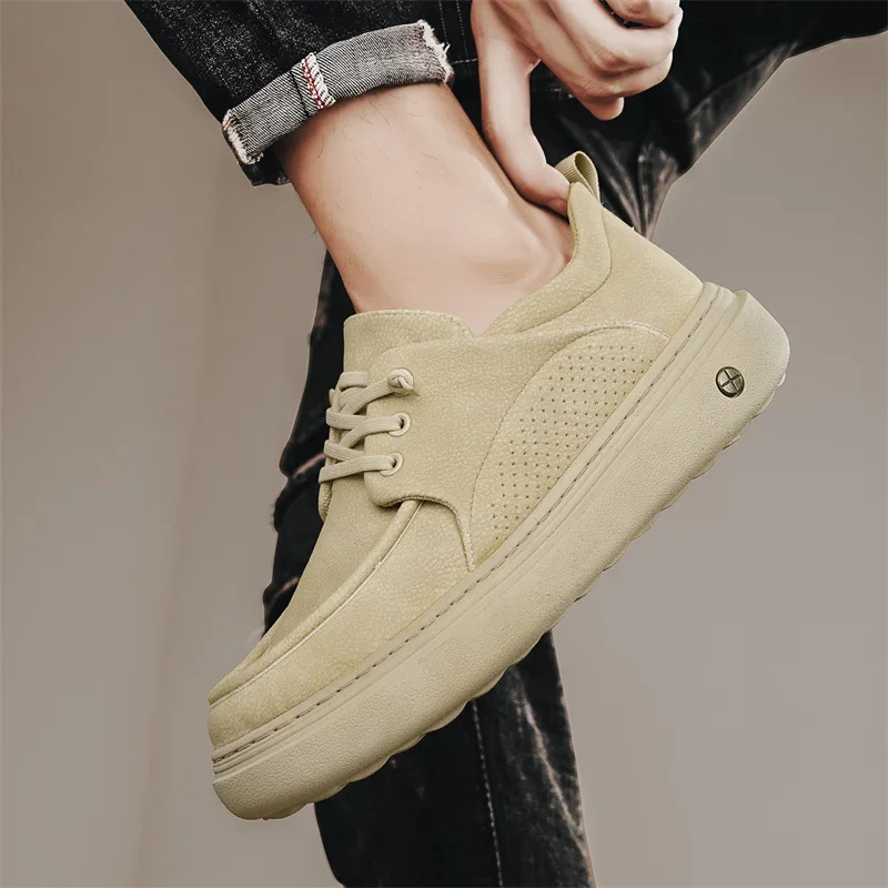 

Summer New Lightweight Thick Bottom Easy to Wear Breathable Rubber Sole Casual Shoes Slip on Lazy Person Cowhide Leather Shoes