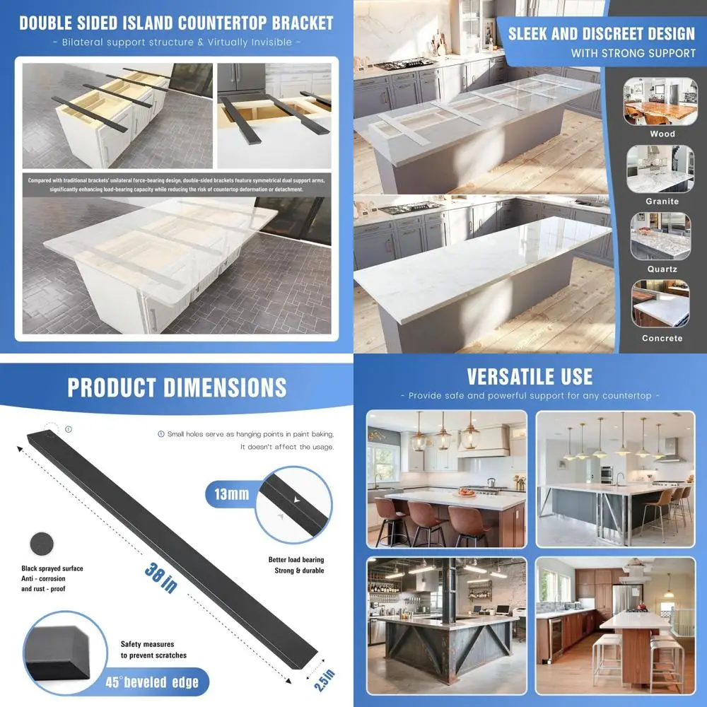 

Черные сверхпрочные 38 двухсторонних островных кронштейнов для столешницы, 2 шт. для кухонных островов и баров для завтрака