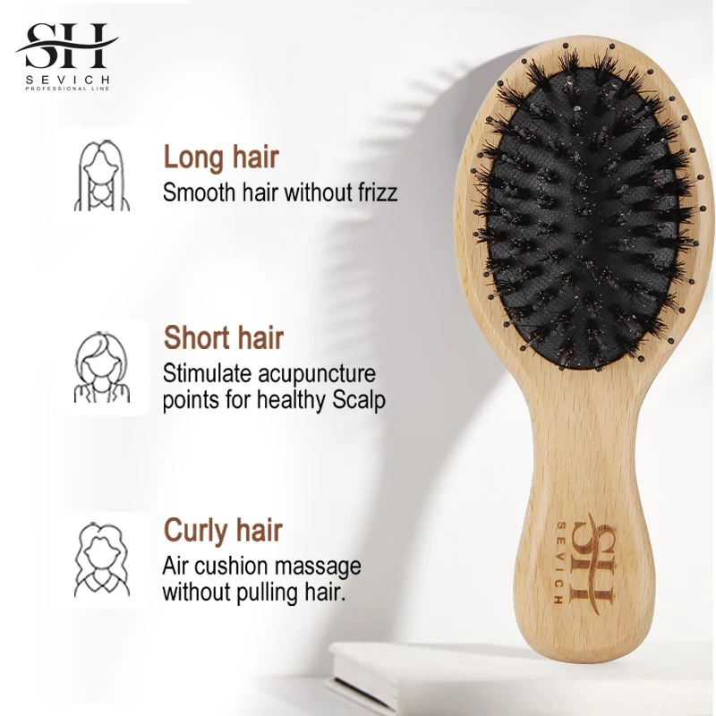 Natural Boar Bristle Hair Fluffy Comb Wood Handle Hair Brush Scalp Massage Styling Detangling Salon Hair Care Brush Styling Tool