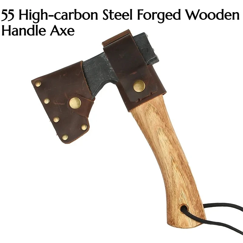 Forged 55 High-carbon Steel Wooden-handled Axe for Outdoor Hiking Camping Survival and Tree Felling Tools