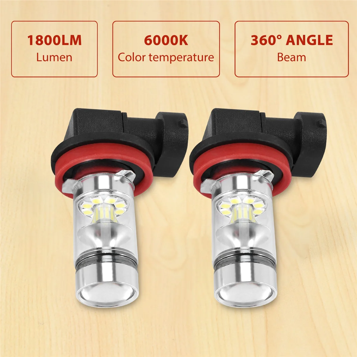 2X H16 H11 H8 6000K สีขาว100W ไฟตัดหมอก LED พลังสูง DRL