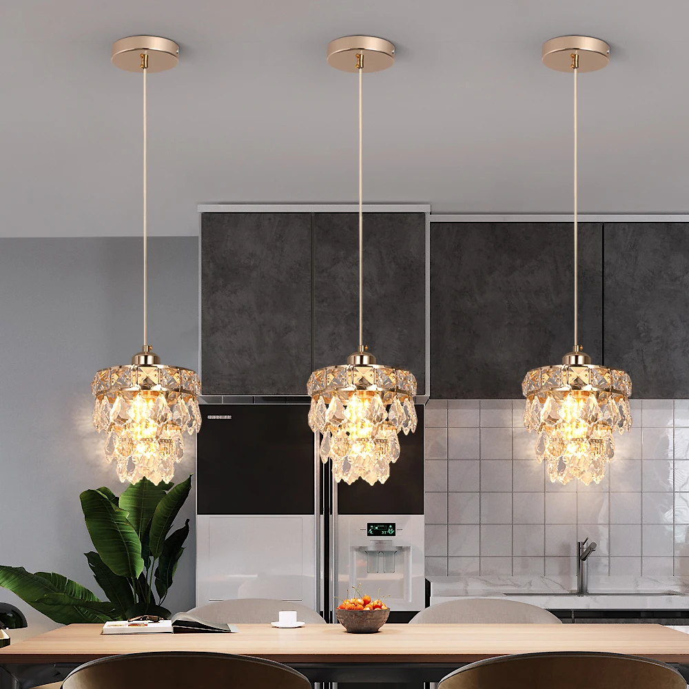 Crystal K9 Chandelier Lamp Living Bedroom Indoor Hanging Lighting Fixtures Modern Gold Pendant Lights for Restaurant Cloakroom E