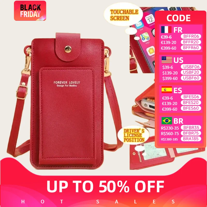 New Women Bags Soft Leather Wallets Touch Screen Cell Phone Purse Crossbody Shoulder Strap Handbag for Female Cheap Women's Bags