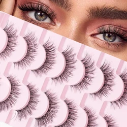 7 pairs of 3D stereo natural fiber long fish tail cross style transparent stem false eyelashes 14mm