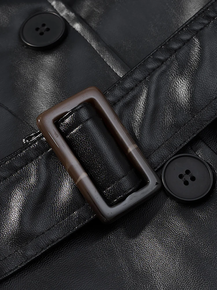 European and American style autumn new women's clothing fashionable simple lapel loose with belt imitation leather trench coat
