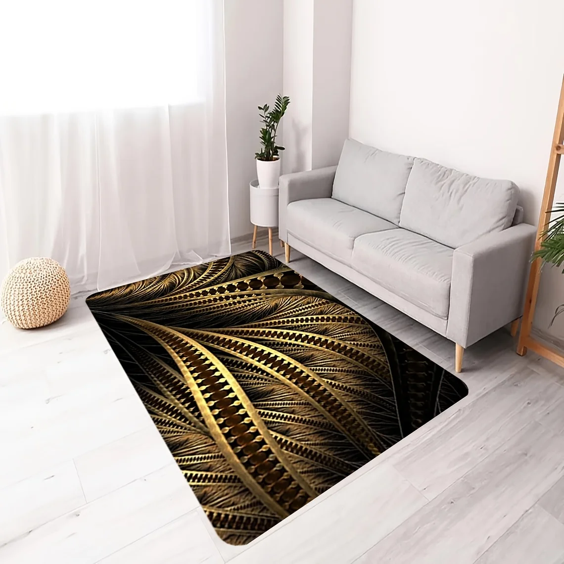 

Dark brown and golden chains Flannel-printed floor mats are slip-resistant Suitable living room bedroom terrace garden carpets