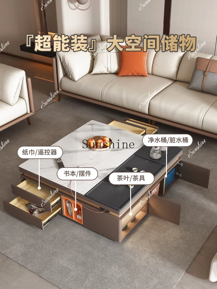 

Square rock slab coffee table living room household large apartment light luxury modern high-end TV cabinet combinationP