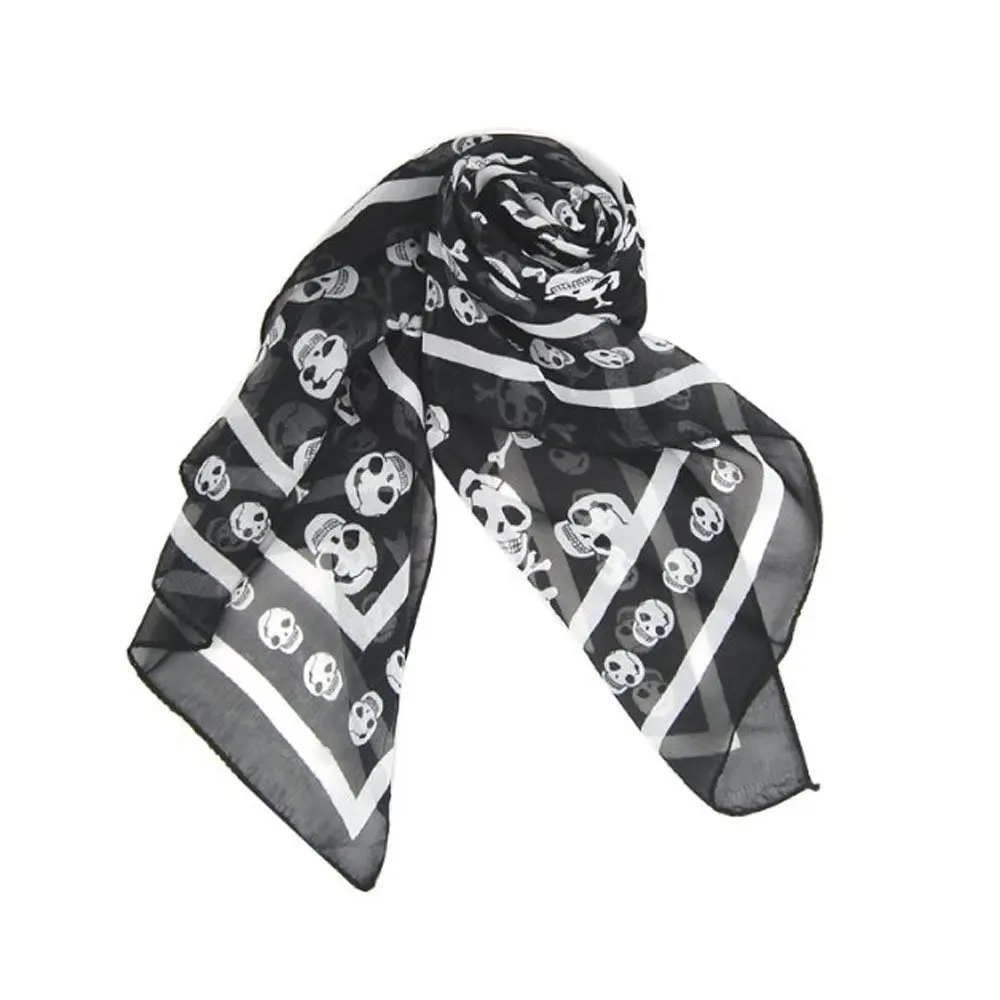 Black Chiffon Silk Feeling Print Fashion Long Scarf Shawl Scaf Wrap For Women + Keyring