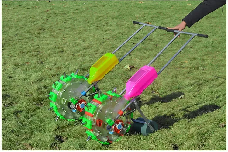 Manual hand push corn seeder with fertilizer