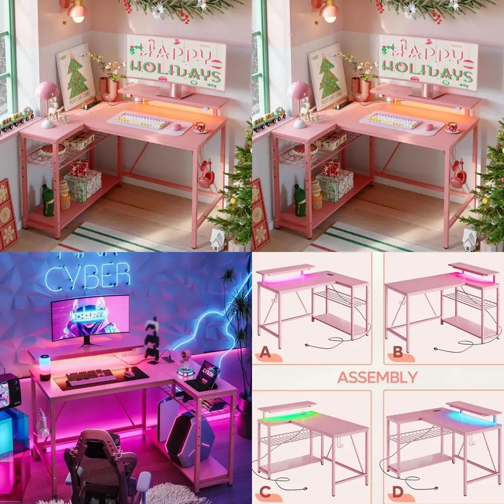 

LED-lit 42 Gaming Desk with Power Outlets and Storage, L-Shaped for Home Office and Bedroom