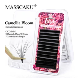 MASSCAKU Korean Pbt Material Easy Fanning Blooming Lash Trays C CC D DD Curl Faux Mink Automatic Flowering Eyelashes Extensions