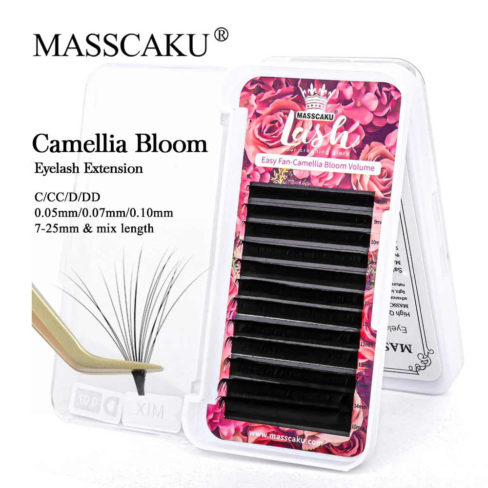 MASSCAKU Koreański materiał Pbt Łatwe rozkloszowanie Kwitnące tace na rzęsy C CC D DD Curl Faux Mink Automatyczne kwitnienie przedłużania rzęs