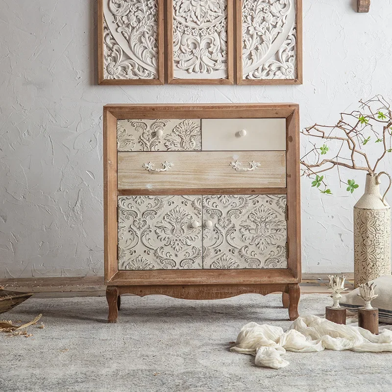 Rural retro chest, carved storage cabinet, bedroom multi-functional locker, porch cabinet, side cabinet